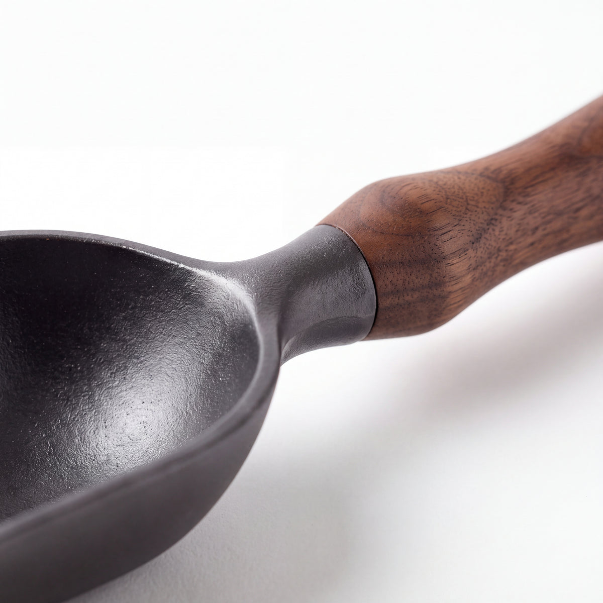 STEEL Collection | Cast Iron Soil Scoop — Walnut Handle, Deep Bowl Forged Garden Scoop for Potting & Repotting