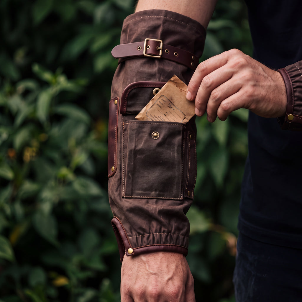 CANVAS Collection | Waxed Canvas Garden Sleeves — Forearm Protection with Tool Pocket & Leather Strap