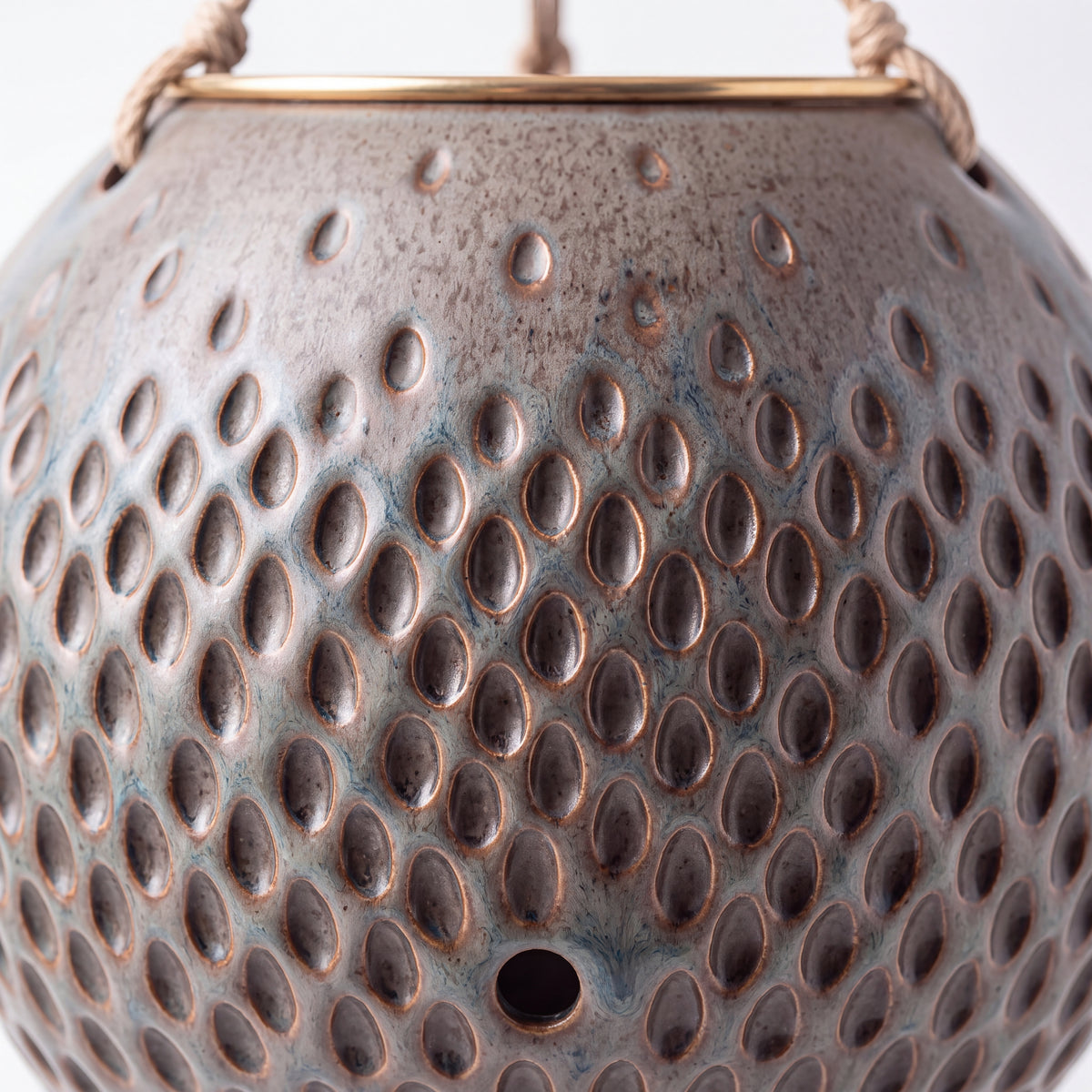 TERRA Collection | Hanging Bubble Planter — Hand-Carved Sphere Clay Pot with Brass Ring & Cotton Rope