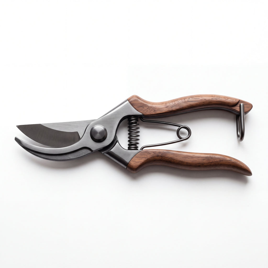 STEEL Collection | Bypass Pruning Shears — Walnut Handle, Hardened Steel Garden Pruners with Safety Lock