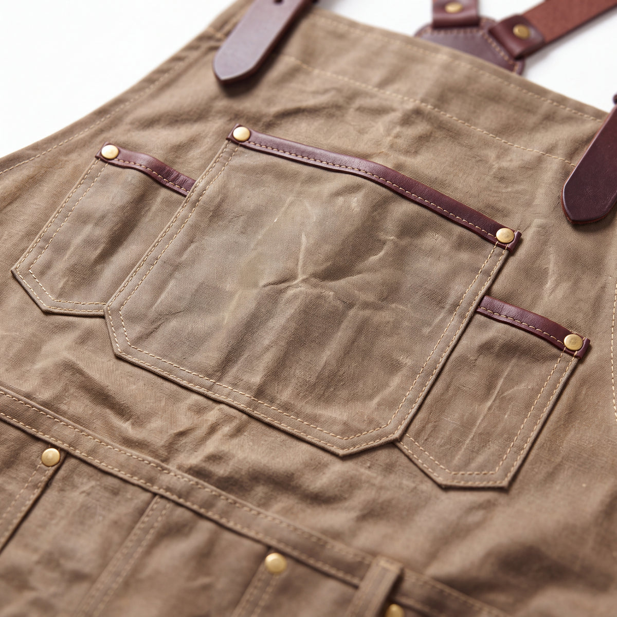 CANVAS Collection | Waxed Canvas Garden Apron — Multi-Pocket Work Apron with Leather Straps & Brass Hardware