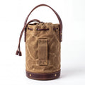CANVAS Collection | Waxed Canvas Tool Bucket — Mini Cylindrical Garden Carry-All with Leather Handle & Drawstring