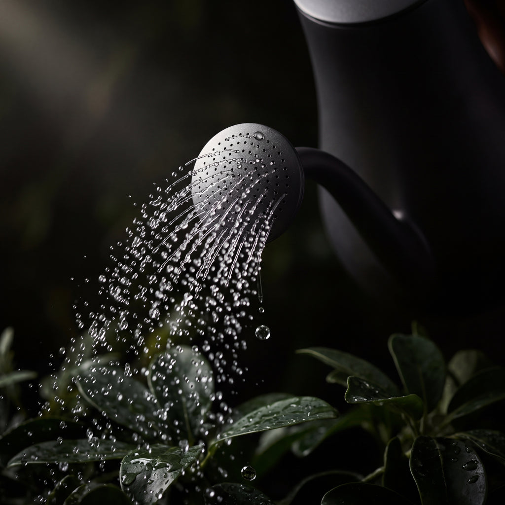 STEEL Collection | Cast Iron Long-Spout Watering Can — Walnut Handle, Brass Rose Sprinkler