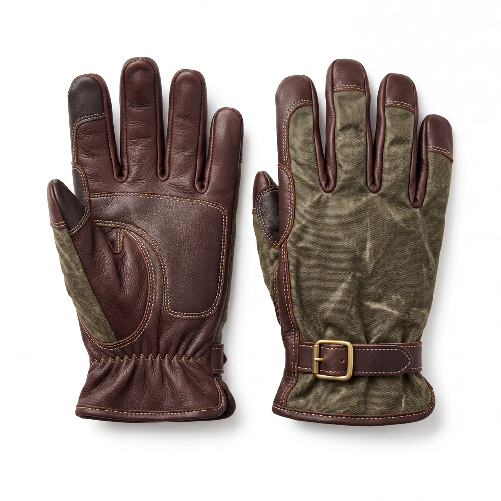 CANVAS Collection | Waxed Canvas Garden Gloves — Full-Grain Leather Palm, Brass Buckle Work Gloves
