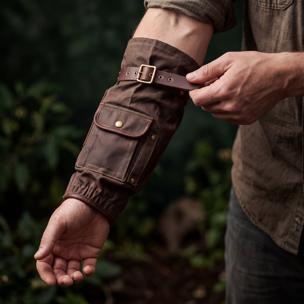 CANVAS Collection | Waxed Canvas Garden Sleeves — Forearm Protection with Tool Pocket & Leather Strap