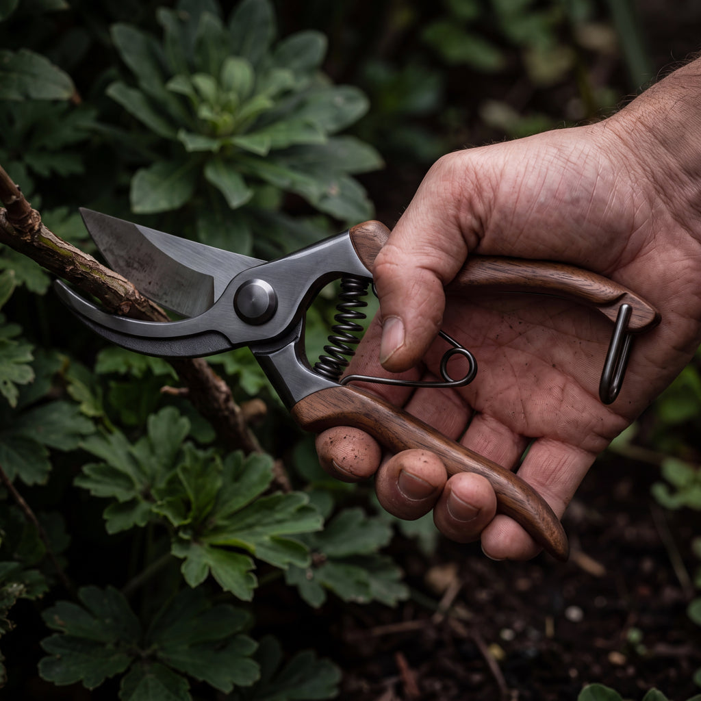 STEEL Collection | Bypass Pruning Shears — Walnut Handle, Hardened Steel Garden Pruners with Safety Lock