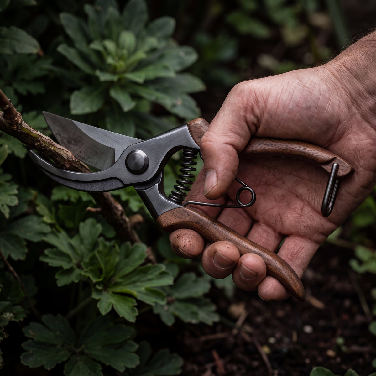 STEEL Collection | Bypass Pruning Shears — Walnut Handle, Hardened Steel Garden Pruners with Safety Lock