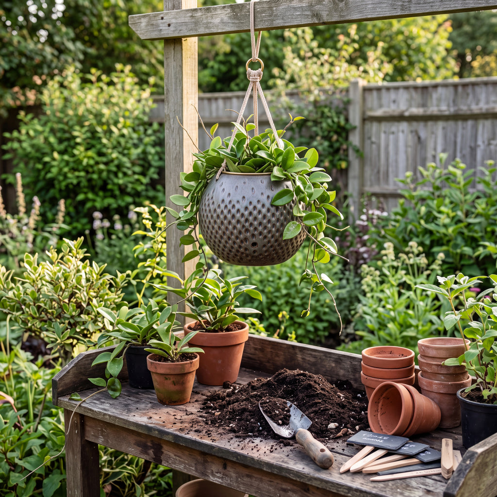 TERRA Collection | Hanging Bubble Planter — Hand-Carved Sphere Clay Pot with Brass Ring & Cotton Rope