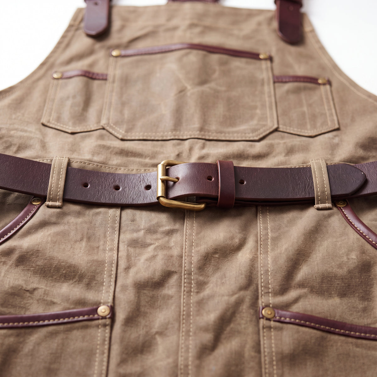 CANVAS Collection | Waxed Canvas Garden Apron — Multi-Pocket Work Apron with Leather Straps & Brass Hardware