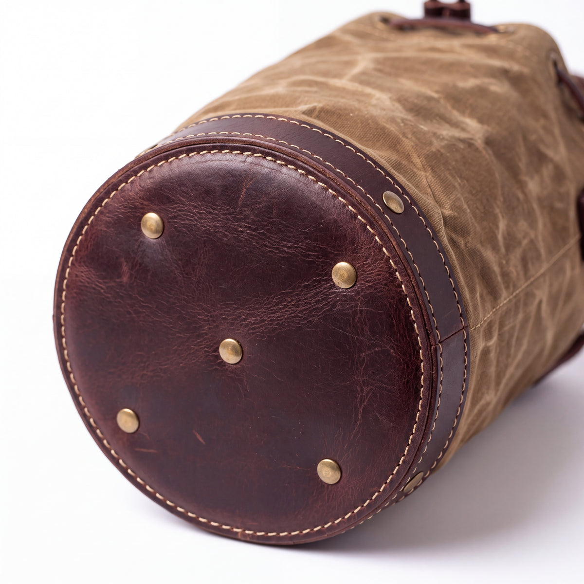 CANVAS Collection | Waxed Canvas Tool Bucket — Mini Cylindrical Garden Carry-All with Leather Handle & Drawstring