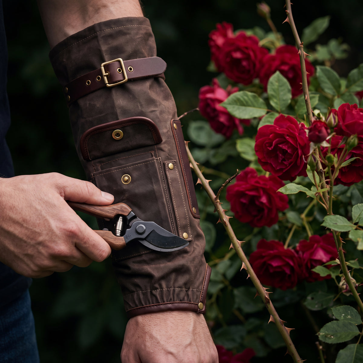 CANVAS Collection | Waxed Canvas Garden Sleeves — Forearm Protection with Tool Pocket & Leather Strap