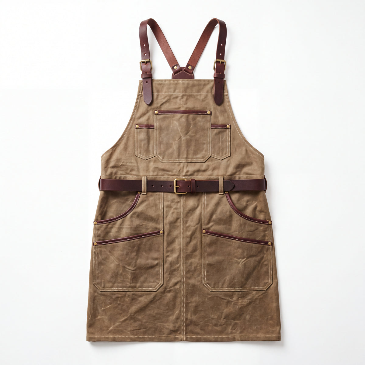CANVAS Collection | Waxed Canvas Garden Apron — Multi-Pocket Work Apron with Leather Straps & Brass Hardware