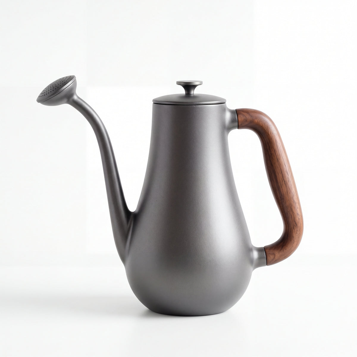 STEEL Collection | Cast Iron Long-Spout Watering Can — Walnut Handle, Brass Rose Sprinkler