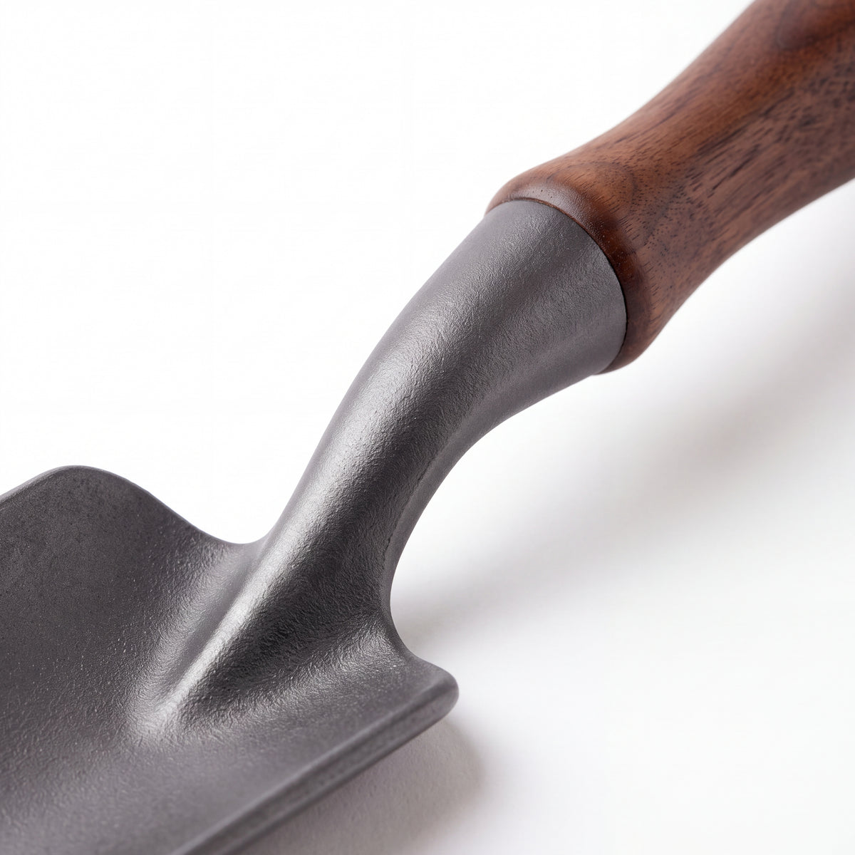 STEEL Collection | Cast Iron Garden Trowel — Walnut Handle, Satin Finish Forged Hand Trowel