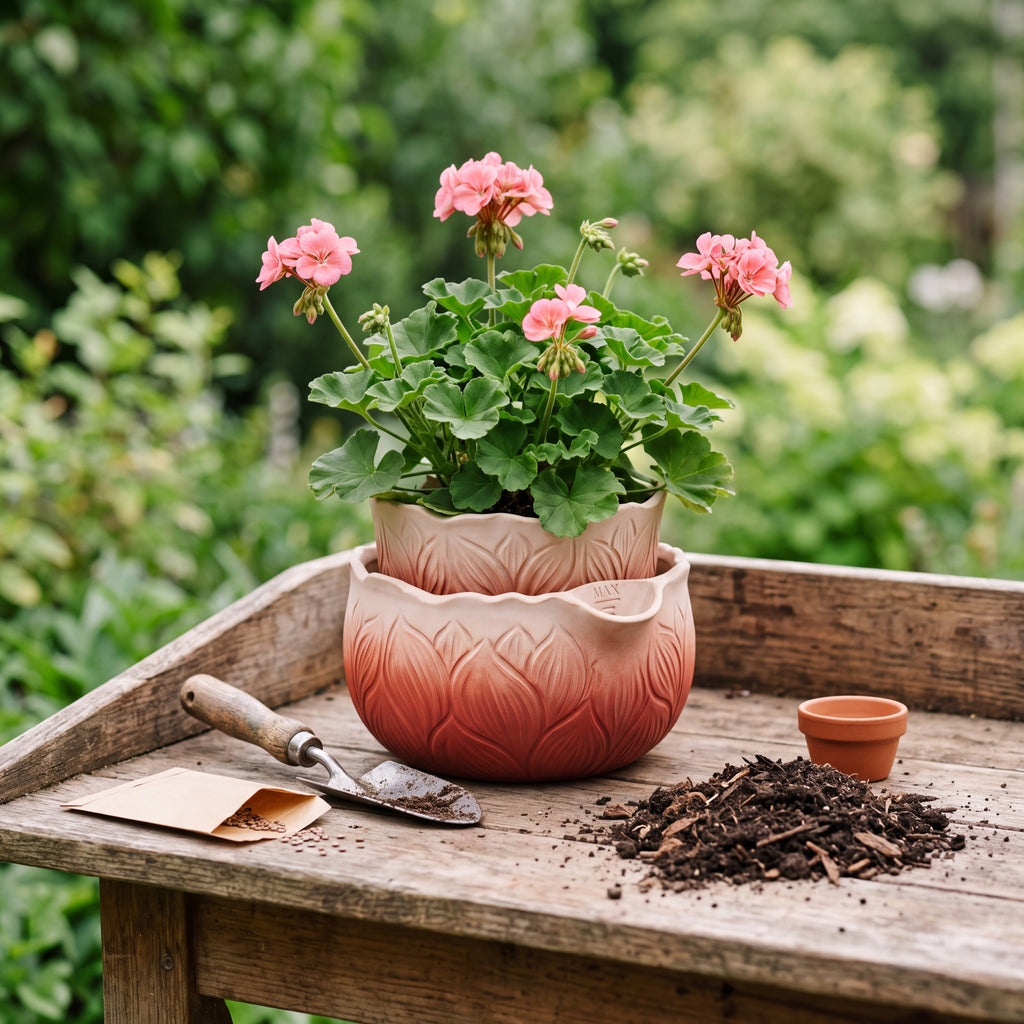 TERRA Collection | Self-Watering Terracotta Planter — Hand-Carved Lightweight Fiber Clay Pot