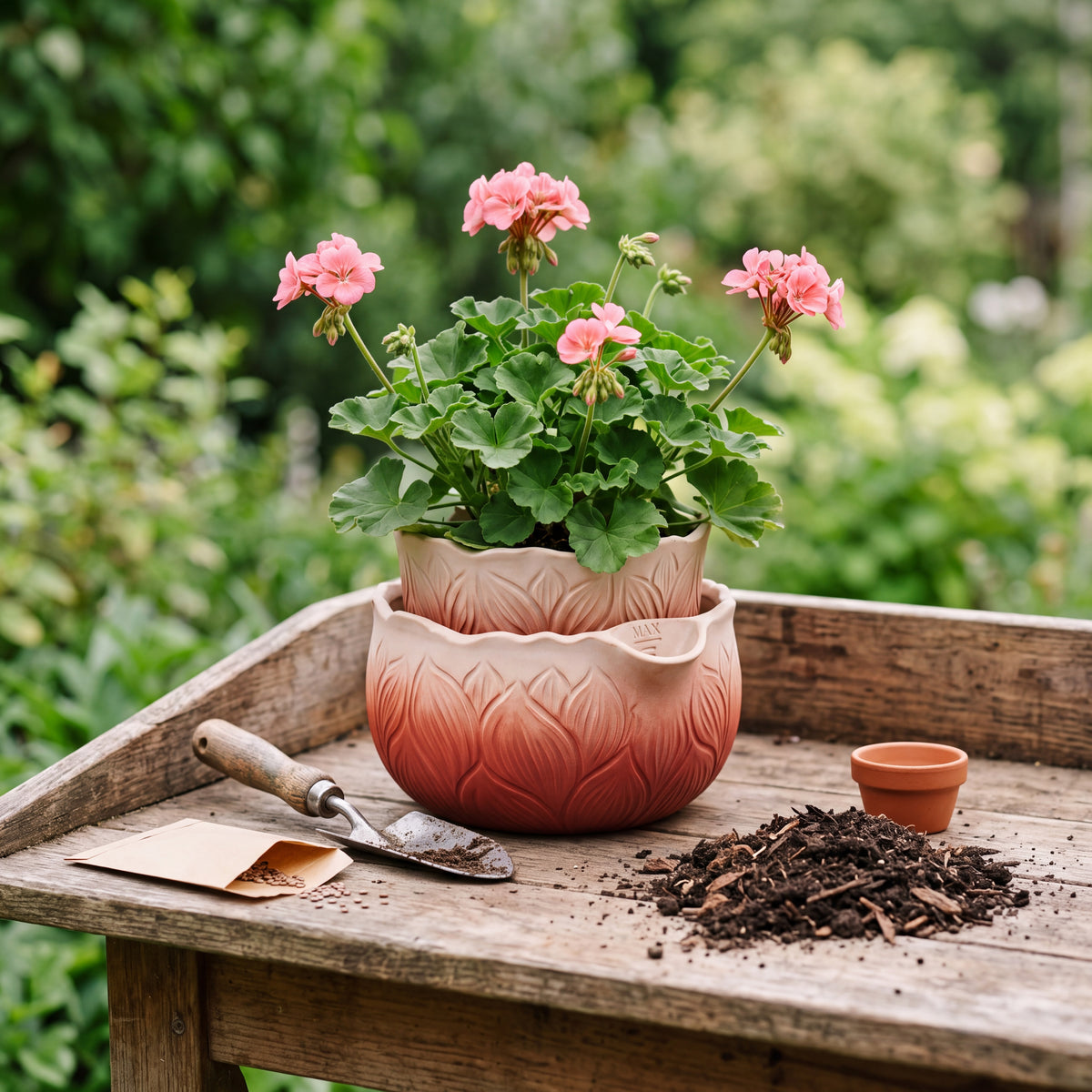 TERRA Collection | Self-Watering Terracotta Planter — Hand-Carved Lightweight Fiber Clay Pot