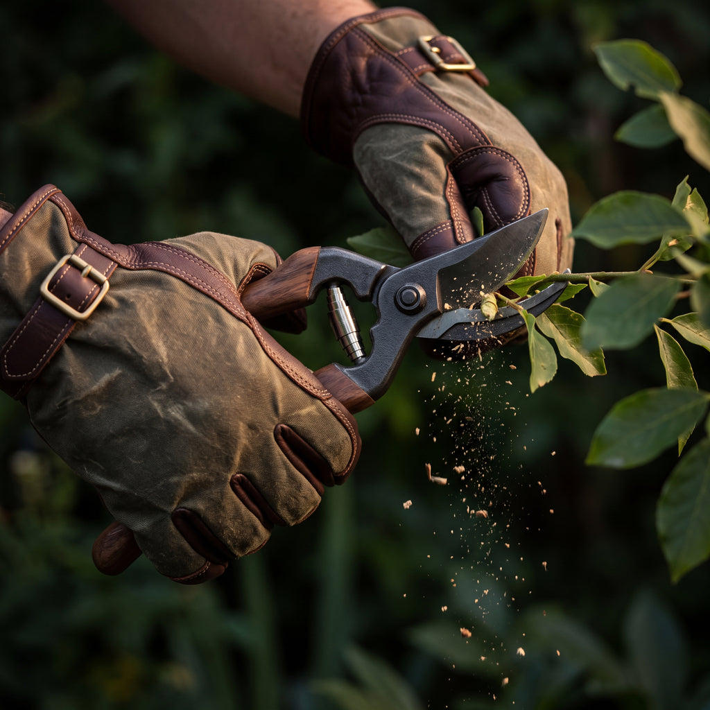 CANVAS Collection | Waxed Canvas Garden Gloves — Full-Grain Leather Palm, Brass Buckle Work Gloves