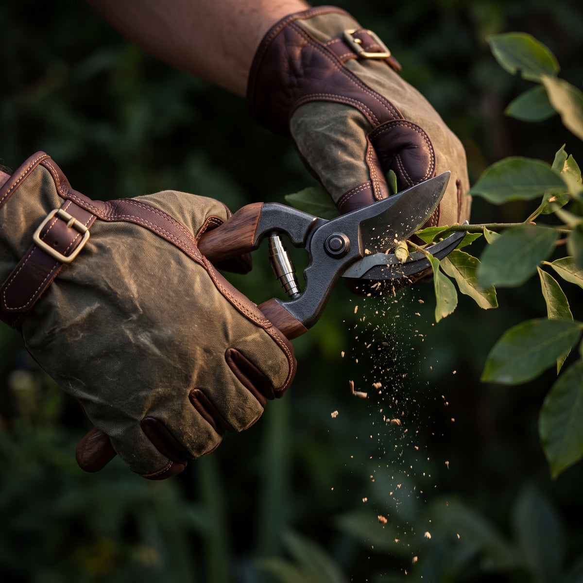 CANVAS Collection | Waxed Canvas Garden Gloves — Full-Grain Leather Palm, Brass Buckle Work Gloves
