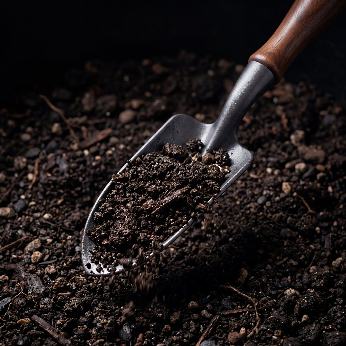 STEEL Collection | Cast Iron Garden Trowel — Walnut Handle, Satin Finish Forged Hand Trowel