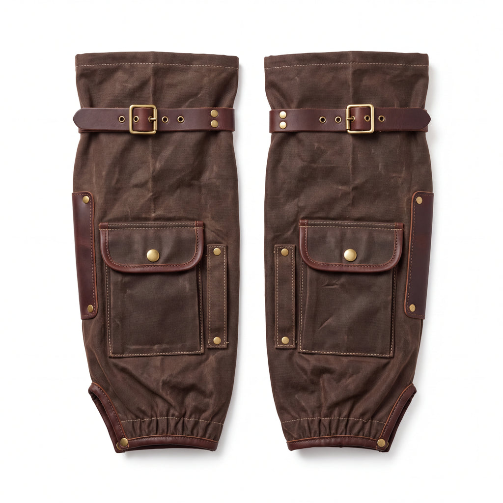CANVAS Collection | Waxed Canvas Garden Sleeves — Forearm Protection with Tool Pocket & Leather Strap