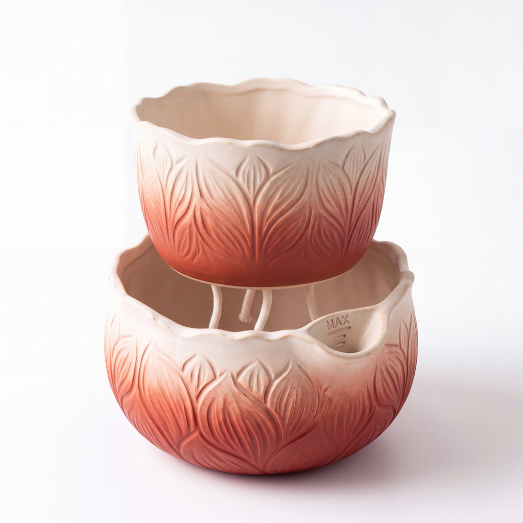 TERRA Collection | Self-Watering Terracotta Planter — Hand-Carved Lightweight Fiber Clay Pot