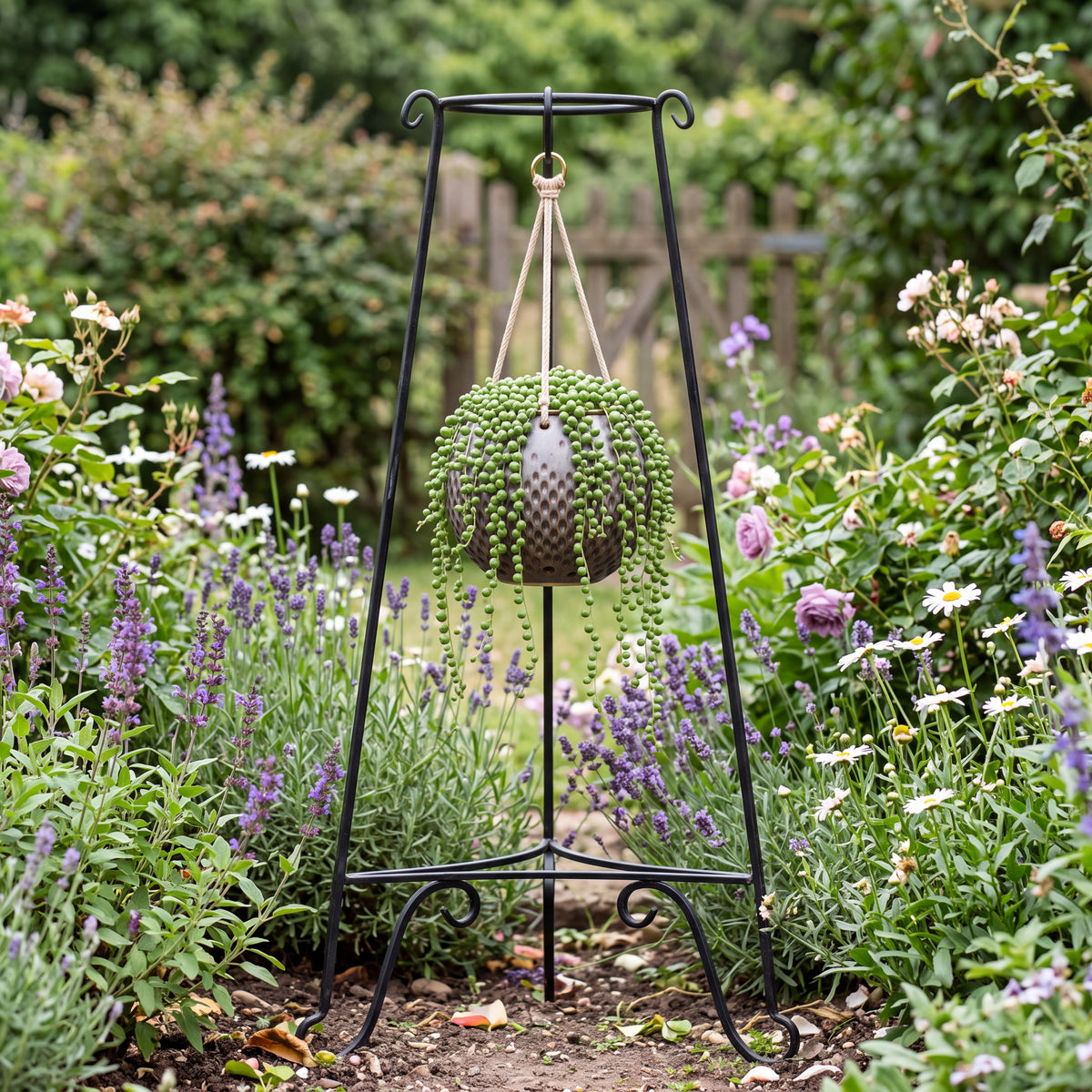 TERRA Collection | Hanging Bubble Planter — Hand-Carved Sphere Clay Pot with Brass Ring & Cotton Rope