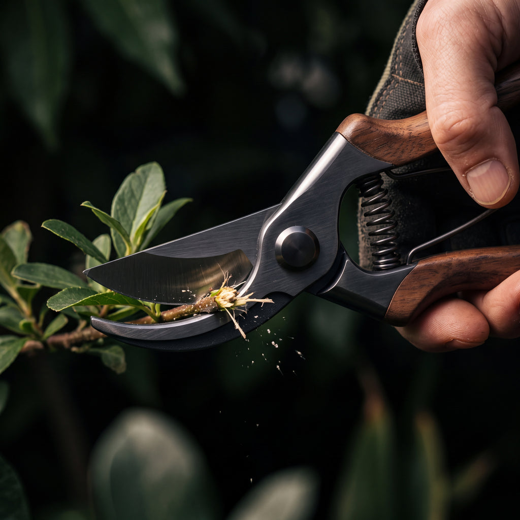 STEEL Collection | Bypass Pruning Shears — Walnut Handle, Hardened Steel Garden Pruners with Safety Lock